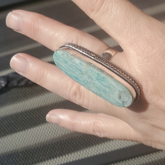 New Huge Amazonite 925 Silver Statement Ring. - Picture 6 of 16